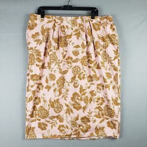 Lane Bryant Plus Size 20 Floral Pencil Skirt Pink Gold Pull On Mod‎ Retro Career